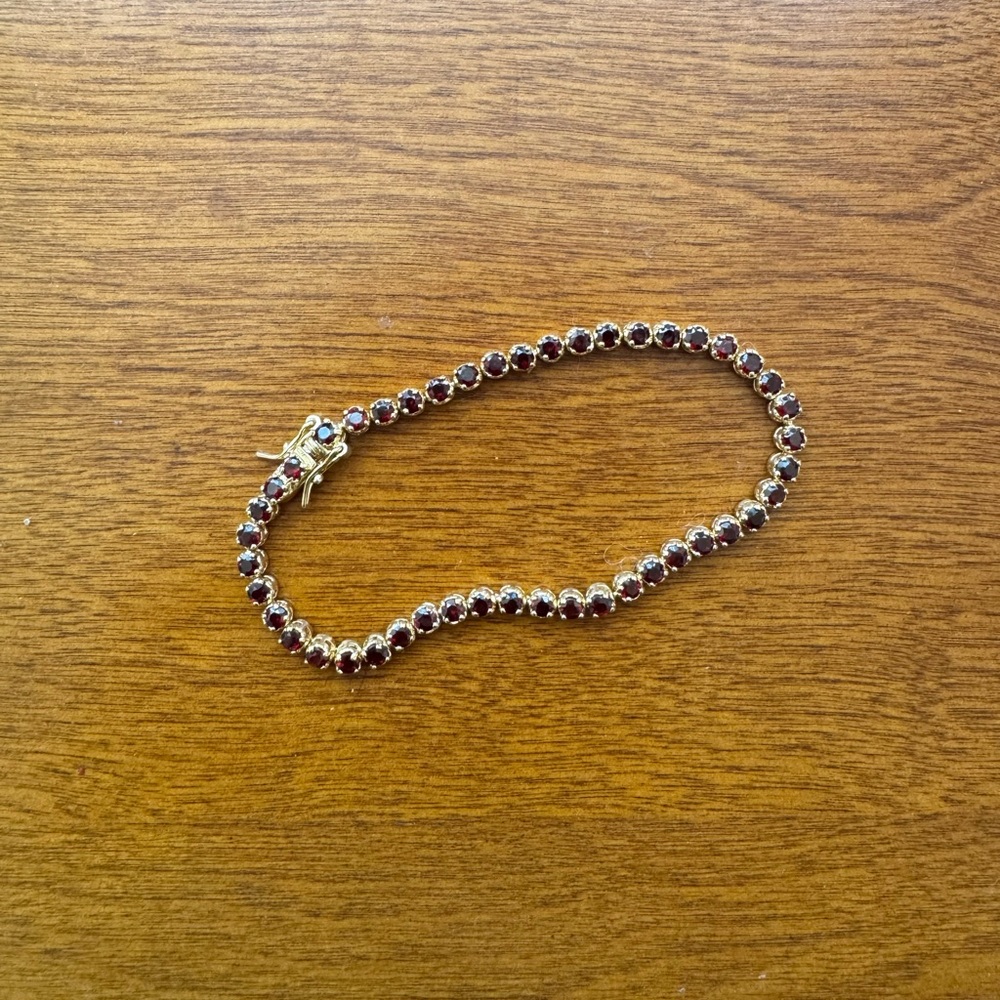 Women's Garnet Tennis Bracelet 7.5" - Picture 4 of 5